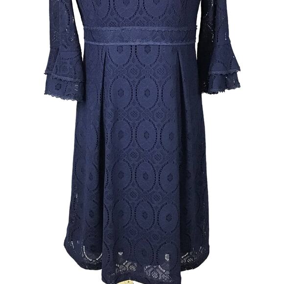 Rabbit Rabbit Rabbit Empire Waist Navy Blue Lace A Line Dress Bell Sleeve sz 10 - Picture 6 of 11